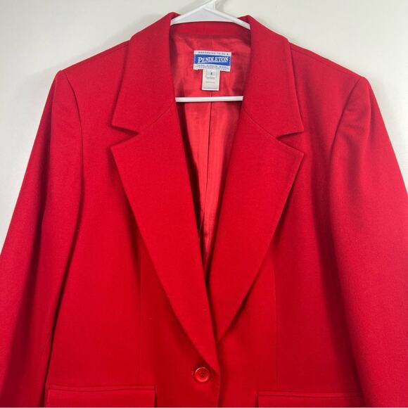 Pendleton Vintage Red 100% Virgin Wool Made in USA Blazer Size 8 Office Holiday - Picture 2 of 10